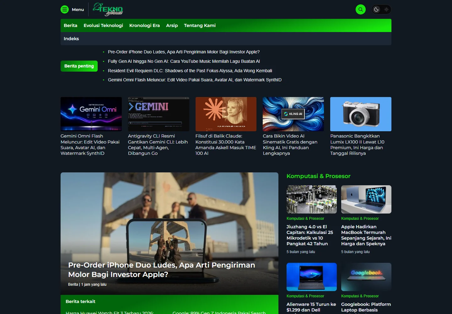 Tampilan publik Infotekno.net yang menerapkan Digital Portal