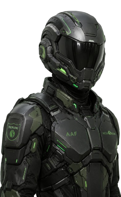 Aafafiatna in a futuristic robotic space suit
